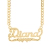 Thumbnail Image 0 of Diamond-Cut and Satin Script Name with Double Heart Ribbon Necklace in Sterling Silver with 14K Gold Plate (1 Line)