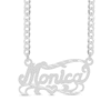 Thumbnail Image 1 of Satin Script Name with Diamond-Cut Heart Scrollwork Necklace in Sterling Silver (1 Line)