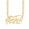 Thumbnail Image 0 of Satin Script Name with Diamond-Cut Heart Scrollwork Necklace in Sterling Silver with 14K Gold Plate (1 Line)