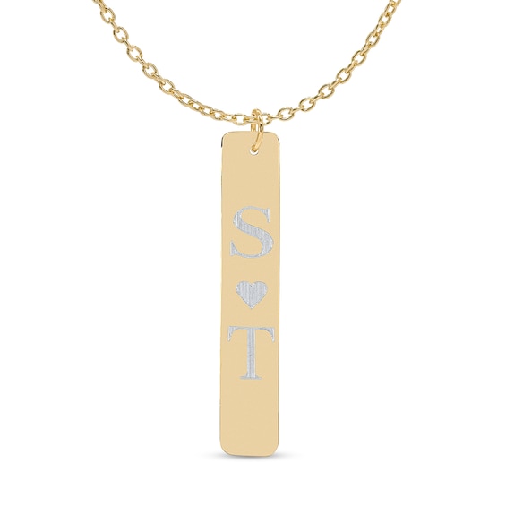 Couple's Engravable Initial with Heart Vertical Bar Pendant in Sterling Silver with 14K Gold Plate (2 Initials)