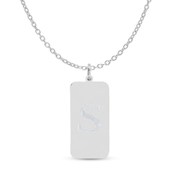 Engravable Initial Dog Tag Pendant in Sterling Silver (1 Initial)