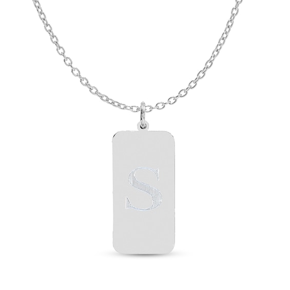 Engravable Initial Dog Tag Pendant in Sterling Silver (1 Initial)