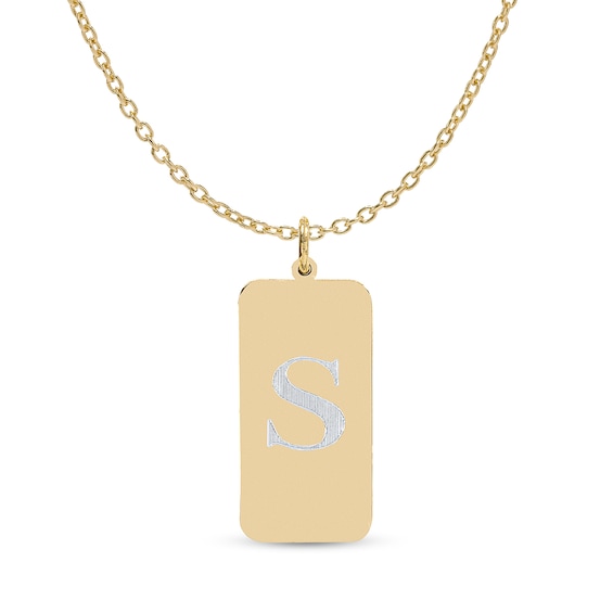 Engravable Initial Dog Tag Pendant in Sterling Silver with 14K Gold Plate (1 Initial)