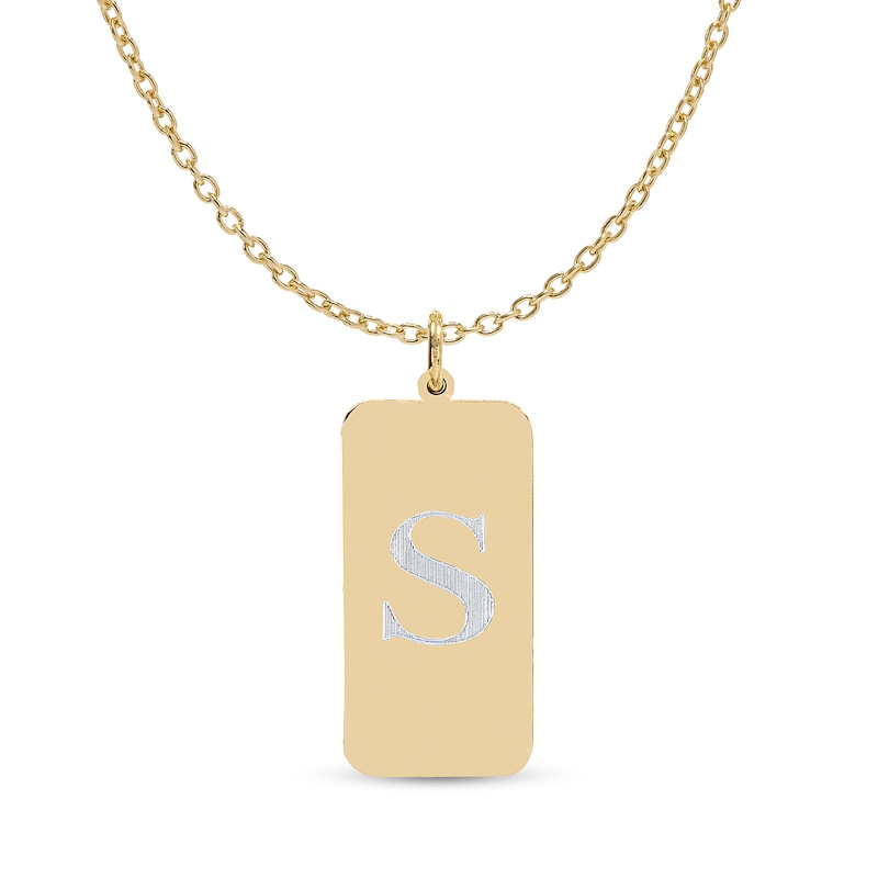 Main Image 1 of Engravable Initial Dog Tag Pendant in Sterling Silver with 14K Gold Plate (1 Initial)