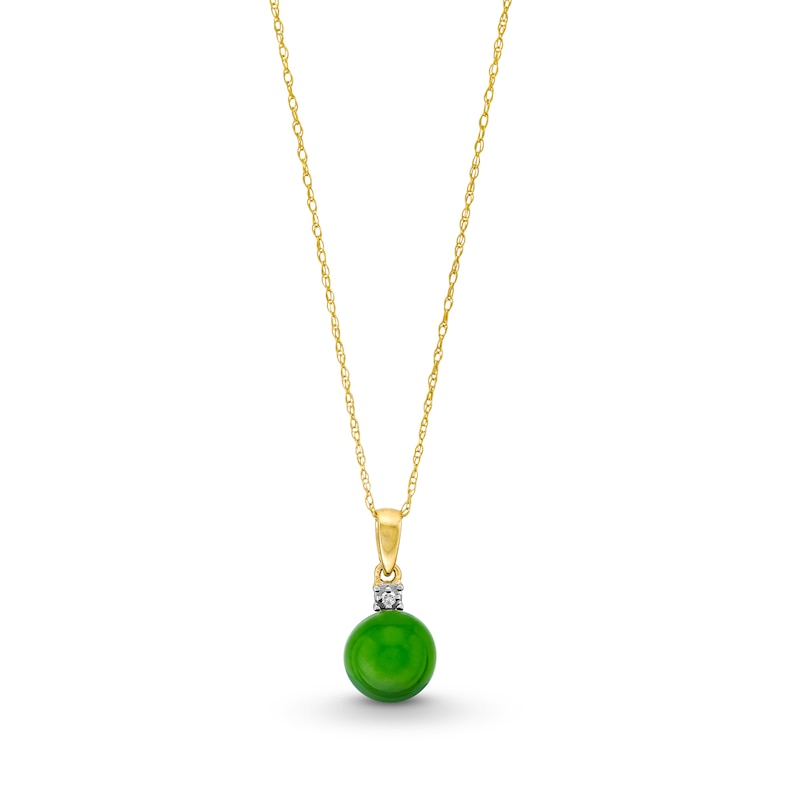 Main Image 1 of 8.0mm Jade and Diamond Accent Pendant in 10K Gold