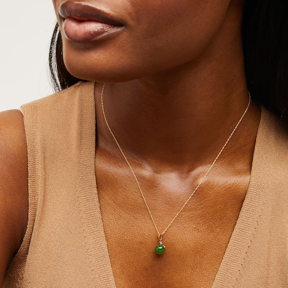 8.0mm Jade and Diamond Accent Pendant in 10K Gold
