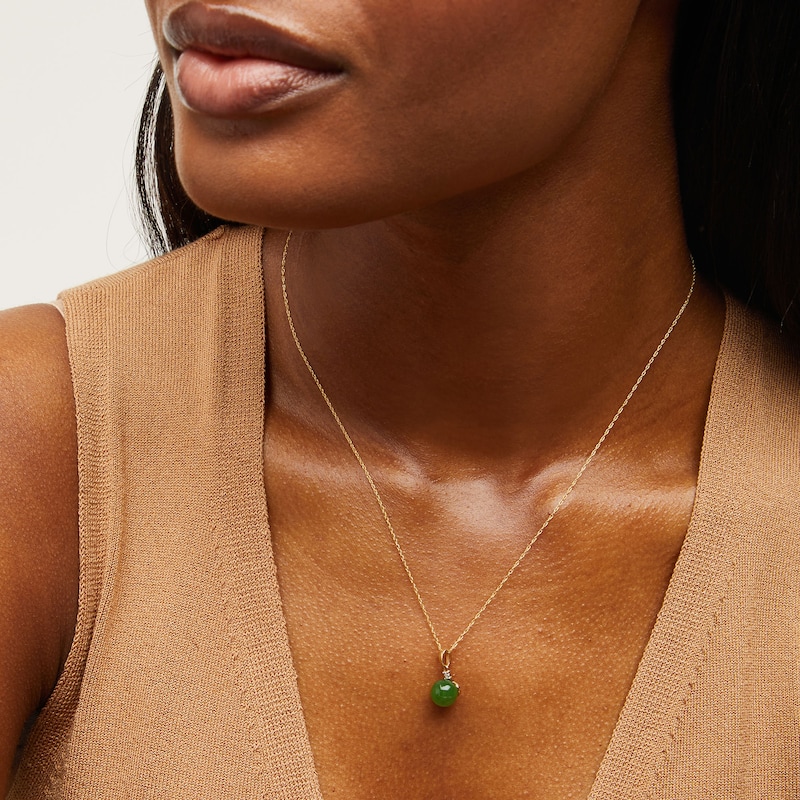 Main Image 2 of 8.0mm Jade and Diamond Accent Pendant in 10K Gold
