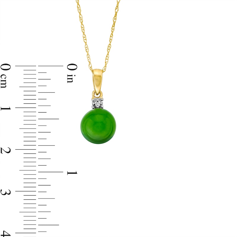 Main Image 3 of 8.0mm Jade and Diamond Accent Pendant in 10K Gold