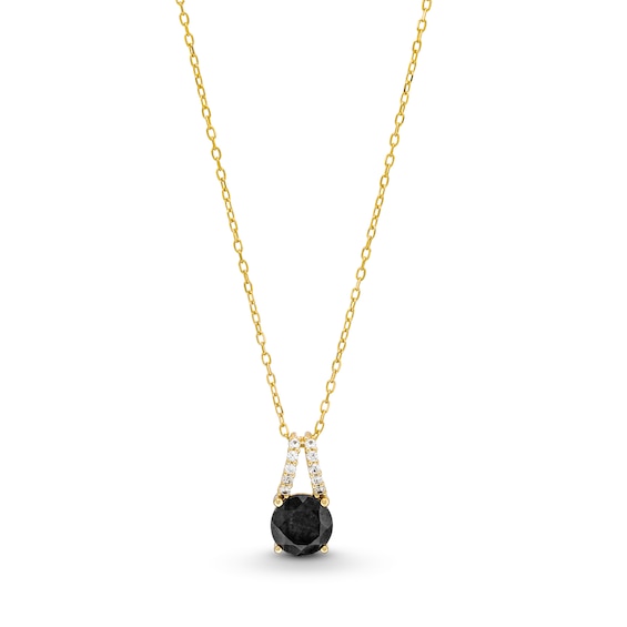7.0mm Natural Black Sapphire and White Lab-Created Sapphire Split Bail Pendant in Sterling Silver with 18K Gold Plate