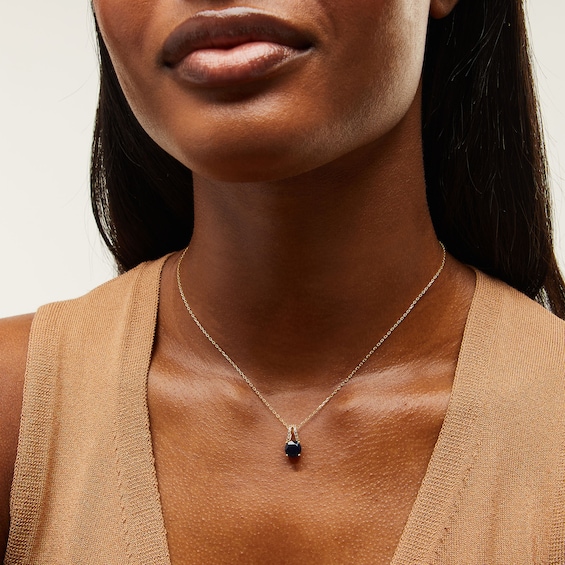 7.0mm Natural Black Sapphire and White Lab-Created Sapphire Split Bail Pendant in Sterling Silver with 18K Gold Plate