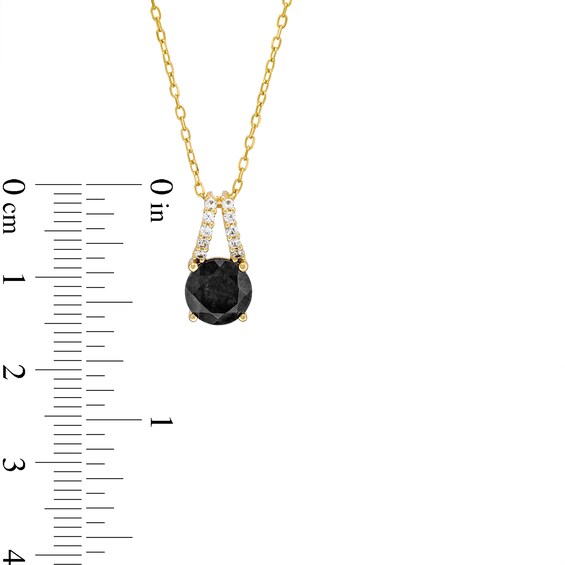 7.0mm Natural Black Sapphire and White Lab-Created Sapphire Split Bail Pendant in Sterling Silver with 18K Gold Plate