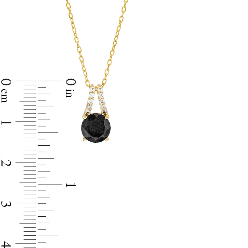 Main Image 4 of 7.0mm Natural Black Sapphire and White Lab-Created Sapphire Split Bail Pendant in Sterling Silver with 18K Gold Plate
