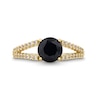 Thumbnail Image 4 of 7.0mm Natural Black Sapphire and White Lab-Created Sapphire Split Shank Ring in Sterling Silver with 18K Gold Plate