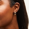 Thumbnail Image 2 of Natural Black Sapphire and White Lab-Created Sapphire Split Huggie Hoop Earrings in Sterling Silver with 18K Gold Plate