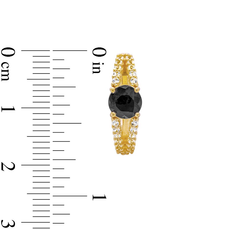 Main Image 3 of Natural Black Sapphire and White Lab-Created Sapphire Split Huggie Hoop Earrings in Sterling Silver with 18K Gold Plate