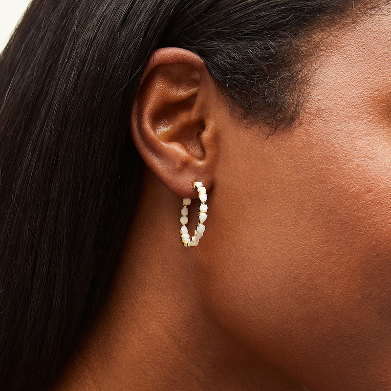 Main Image 2 of Pear-Shaped and Round Lab-Created Opal Inside-Out Hoop Earrings in Sterling Silver with 18K Gold Plate