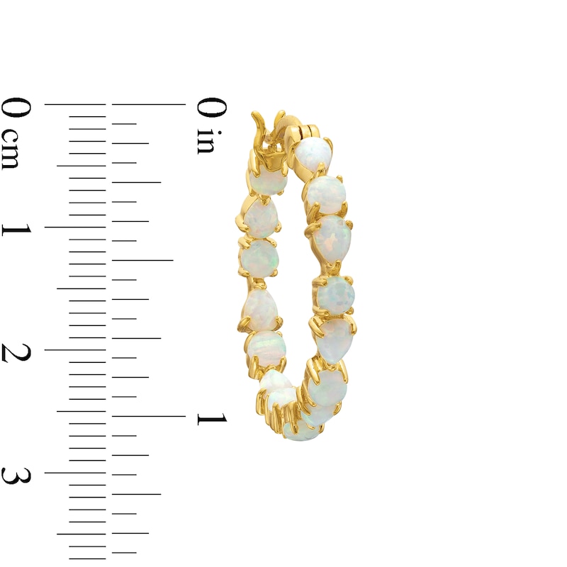 Main Image 3 of Pear-Shaped and Round Lab-Created Opal Inside-Out Hoop Earrings in Sterling Silver with 18K Gold Plate