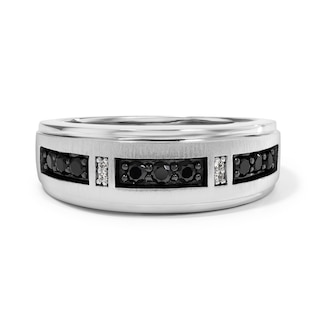 3/8 CT. T.W. Black and White Diamond Alternating Anniversary Band in 10K White Gold