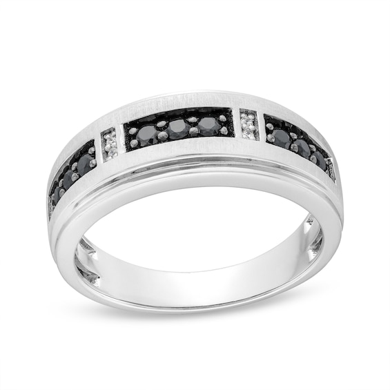 3/8 CT. T.w. Black and White Diamond Alternating Anniversary Band in 10K White Gold