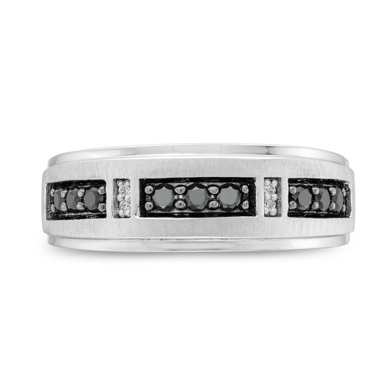 3/8 CT. T.w. Black and White Diamond Alternating Anniversary Band in 10K White Gold