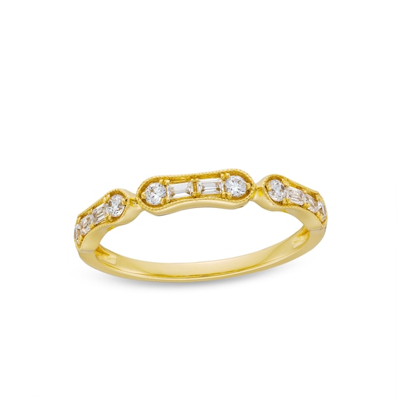 1/4 CT. T.w. Baguette and Round Diamond Bamboo Vintage-Style Stackable Anniversary Band in 10K Gold