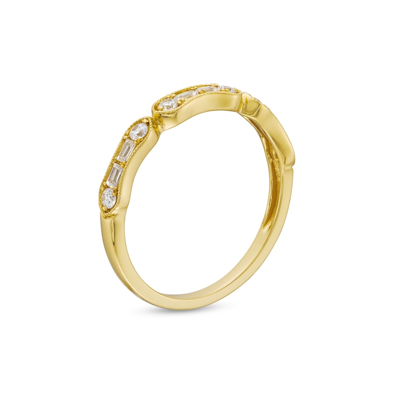 Main Image 3 of 1/4 CT. T.W. Baguette and Round Diamond Bamboo Vintage-Style Stackable Anniversary Band in 10K Gold
