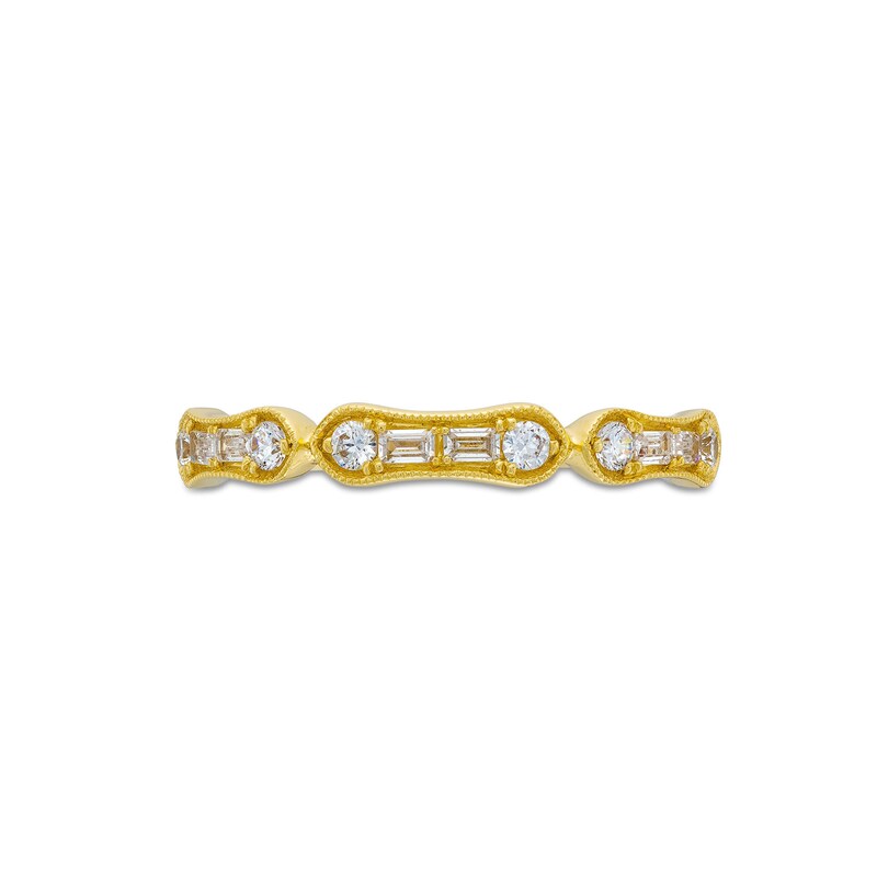 Main Image 4 of 1/4 CT. T.W. Baguette and Round Diamond Bamboo Vintage-Style Stackable Anniversary Band in 10K Gold