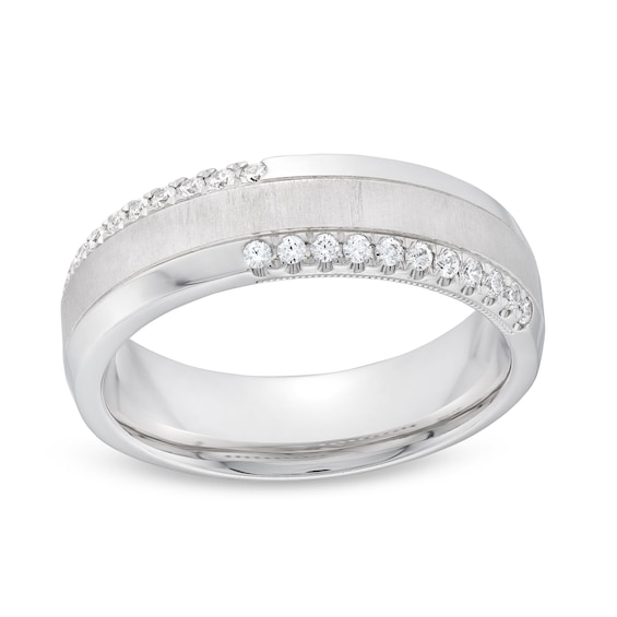 1/4 CT. T.w. Diamond Satin center Bypass Edge Anniversary Band in 10K White Gold