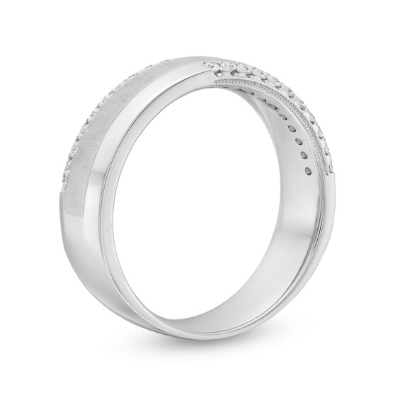 1/4 CT. T.w. Diamond Satin center Bypass Edge Anniversary Band in 10K White Gold