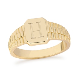 Engravable Initial Mesh Shank Octagonal Signet Ring in Sterling Silver with 14K Gold Plate (1 Initial)