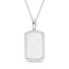 Thumbnail Image 1 of Engravable Initial Cubic Zirconia Edge Dog Tag Pendant in Sterling Silver (1 Initial)