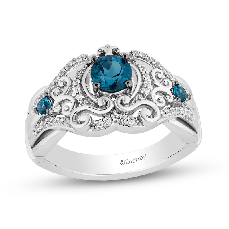 Main Image 1 of Enchanted Disney Cinderella London Blue Topaz and 1/6 CT. T.W. Diamond Ornate Carriage Ring in Sterling Silver