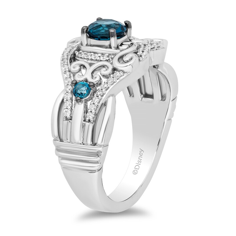 Enchanted Disney Cinderella London Blue Topaz and 1/6 CT. T.W. Diamond Ornate Carriage Ring in Sterling Silver