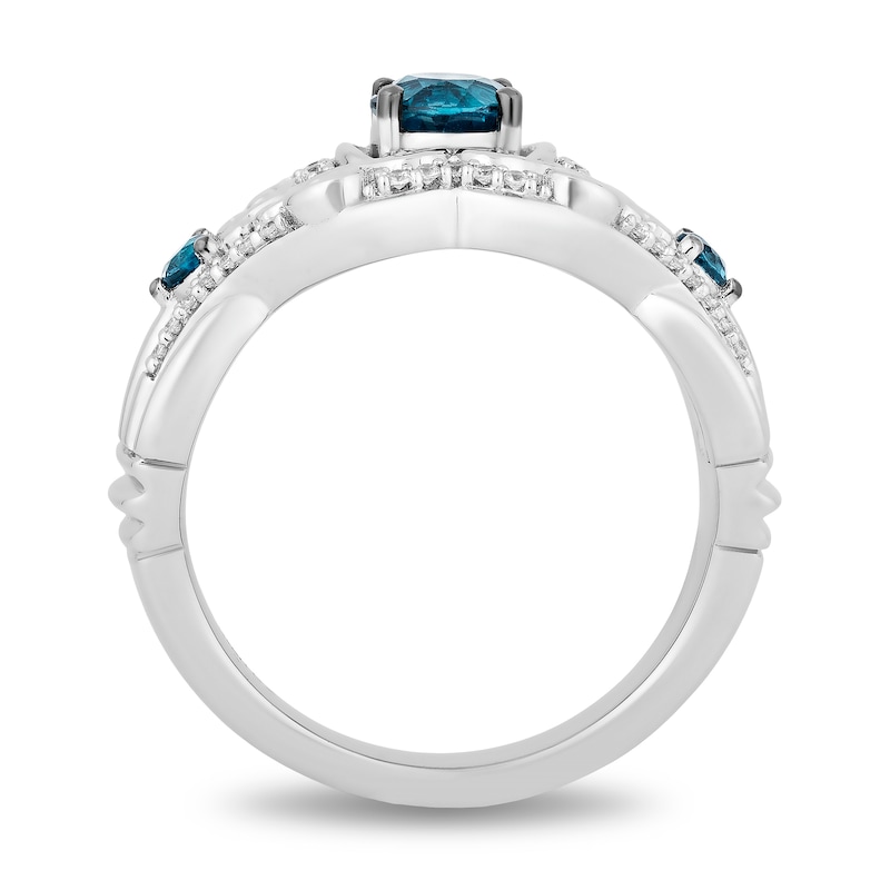 Enchanted Disney Cinderella London Blue Topaz and 1/6 CT. T.W. Diamond Ornate Carriage Ring in Sterling Silver