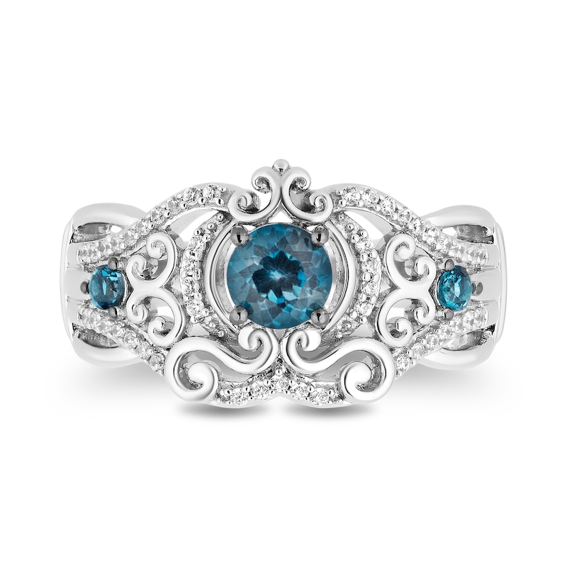 Enchanted Disney Cinderella London Blue Topaz and 1/6 CT. T.W. Diamond Ornate Carriage Ring in Sterling Silver