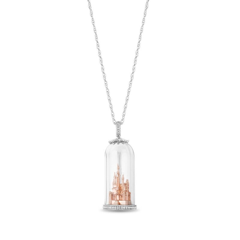 Main Image 1 of Enchanted Disney Majestic Princess Diamond Accent Castle in Glass Dome Pendant in Sterling Silver and 10K Rose Gold