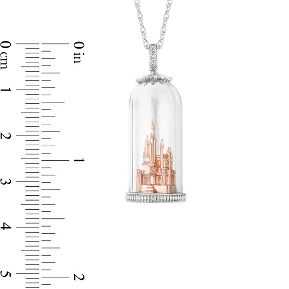 Enchanted Disney Majestic Princess Diamond Accent Castle in Glass Dome Pendant in Sterling Silver and 10K Rose Gold