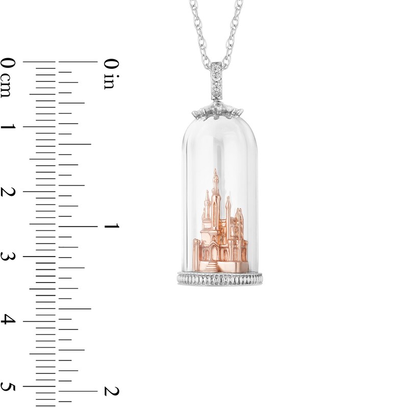 Main Image 3 of Enchanted Disney Majestic Princess Diamond Accent Castle in Glass Dome Pendant in Sterling Silver and 10K Rose Gold