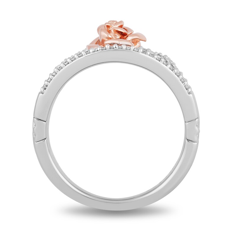 Main Image 3 of Enchanted Disney Belle 1/5 CT. T.W. Diamond Rose Open Shank Ring in Sterling Silver and 10K Rose Gold