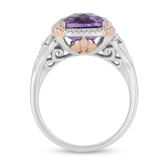 Enchanted Disney Ariel Cushion-Shaped Amethyst and Diamond Frame Split Shank Ring in Sterling Silver and 10K Rose Gold