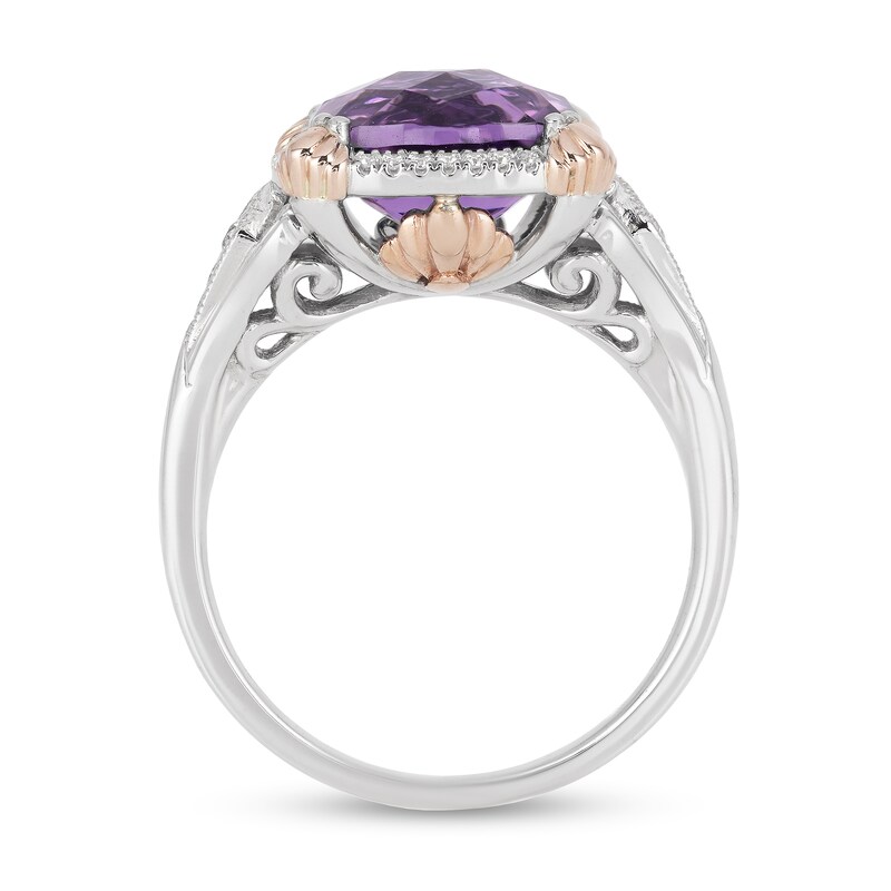 Main Image 2 of Enchanted Disney Ariel Cushion-Shaped Amethyst and Diamond Frame Split Shank Ring in Sterling Silver and 10K Rose Gold