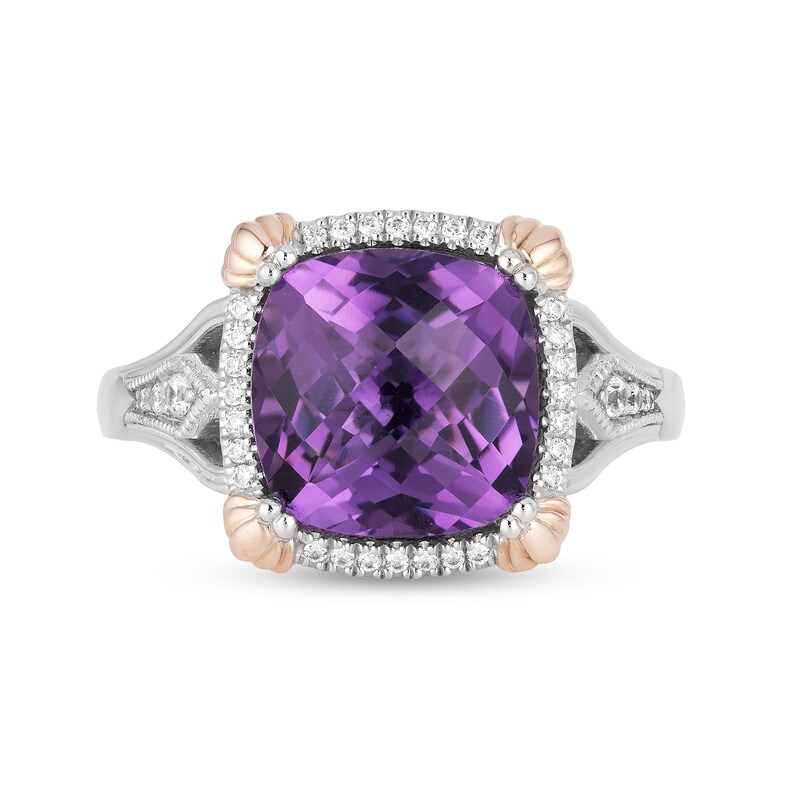 Main Image 3 of Enchanted Disney Ariel Cushion-Shaped Amethyst and Diamond Frame Split Shank Ring in Sterling Silver and 10K Rose Gold