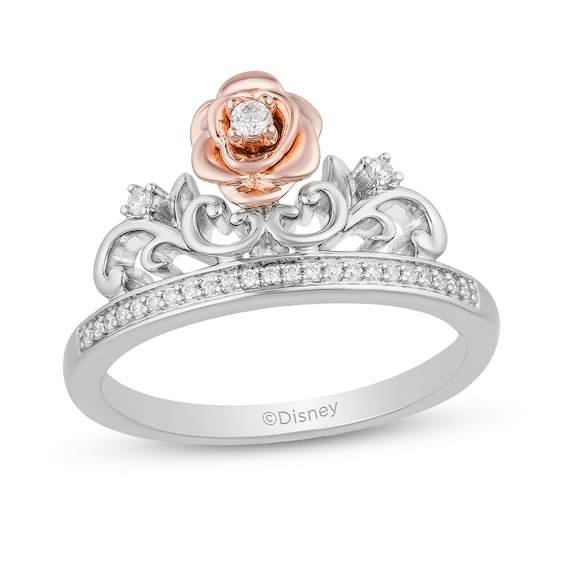 Enchanted Disney Belle 1/10 CT. T.w. Diamond Rose Crown Ring in Sterling Silver and 10K Rose Gold