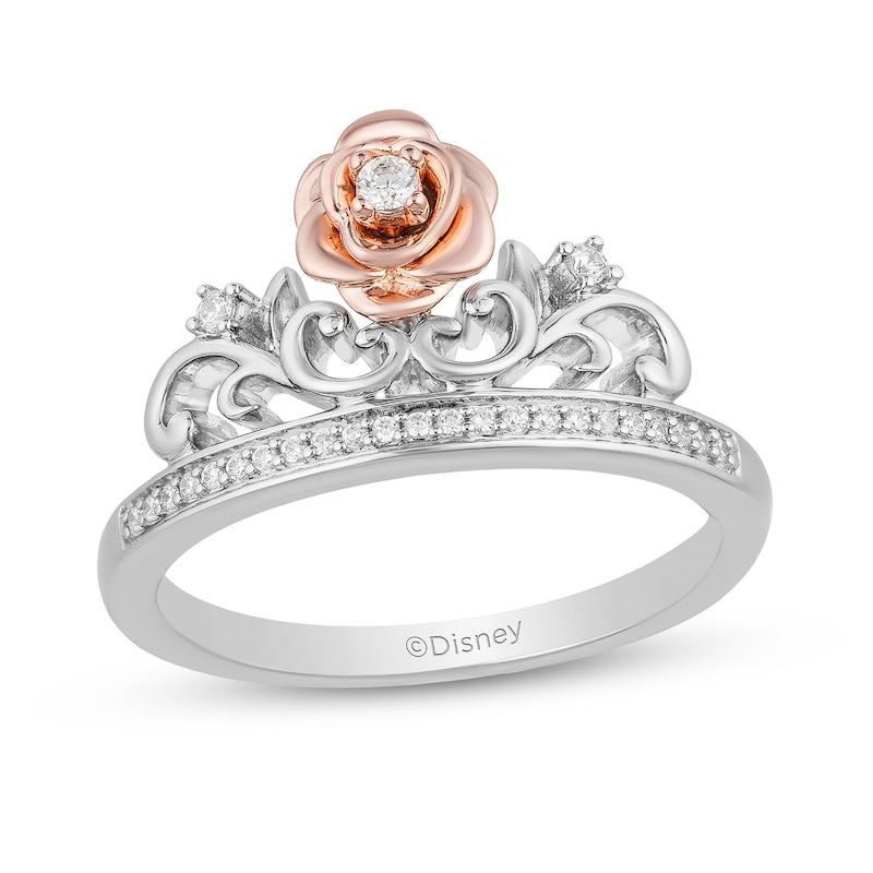 Main Image 1 of Enchanted Disney Belle 1/10 CT. T.W. Diamond Rose Crown Ring in Sterling Silver and 10K Rose Gold