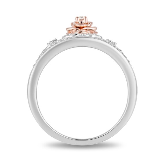 Enchanted Disney Belle 1/10 CT. T.w. Diamond Rose Crown Ring in Sterling Silver and 10K Rose Gold