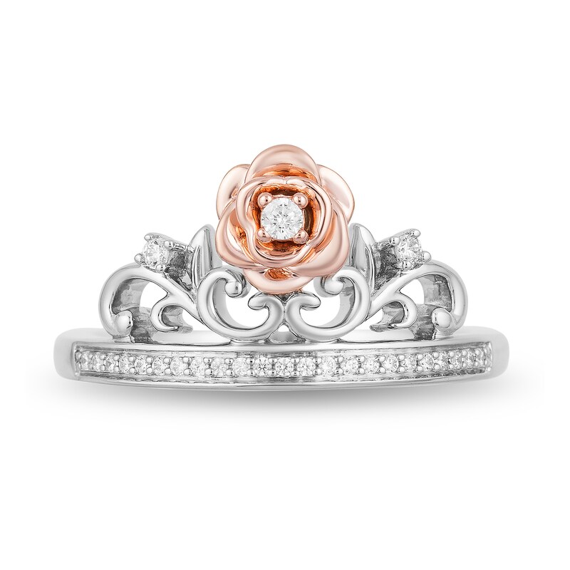 Main Image 4 of Enchanted Disney Belle 1/10 CT. T.W. Diamond Rose Crown Ring in Sterling Silver and 10K Rose Gold
