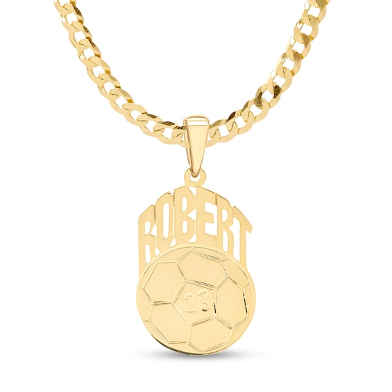 Engravable Name and Number Soccer Ball Pendant in Sterling Silver with 14K Gold Plate (1 Line & Number)