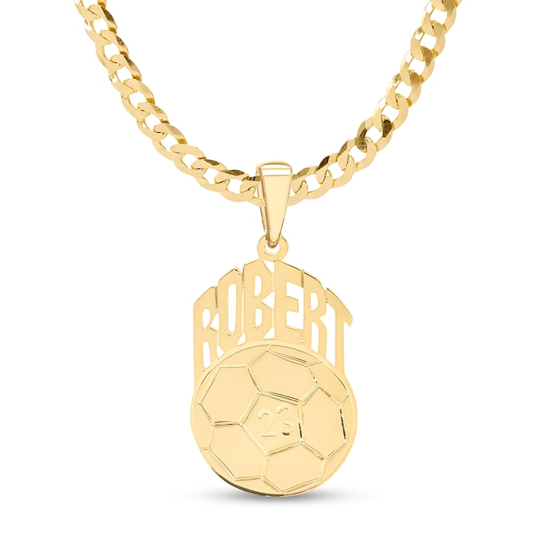 Engravable Name and Number Soccer Ball Pendant in Sterling Silver with 14K Gold Plate (1 Line & Number)