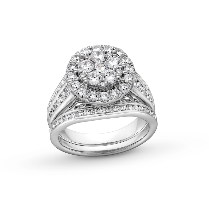 Main Image 1 of 2 CT. T.W. Multi-Diamond Frame Double Row Shank Bridal Set in 14K White Gold