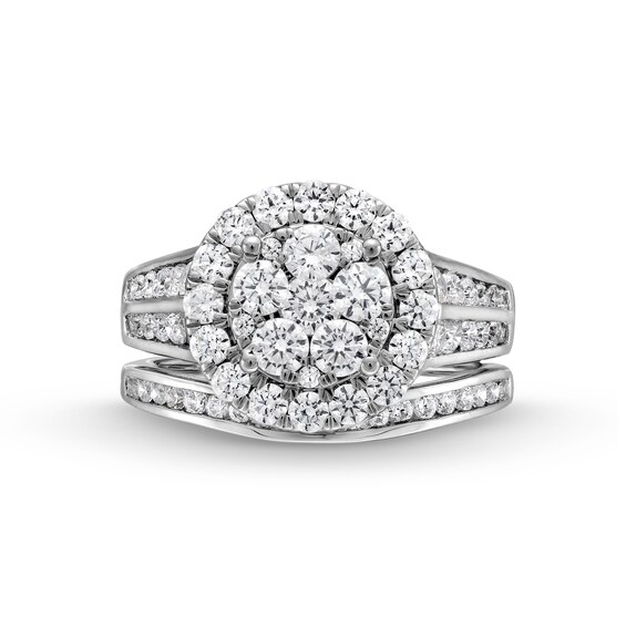 2 CT. T.w. Multi-Diamond Frame Double Row Shank Bridal Set in 14K White Gold